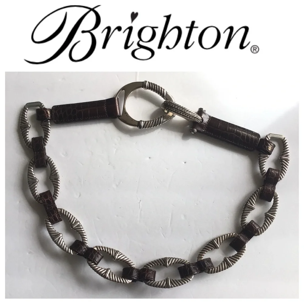 BRIGHTON BROWN LEATHER AND METAL BELT MEDIUM